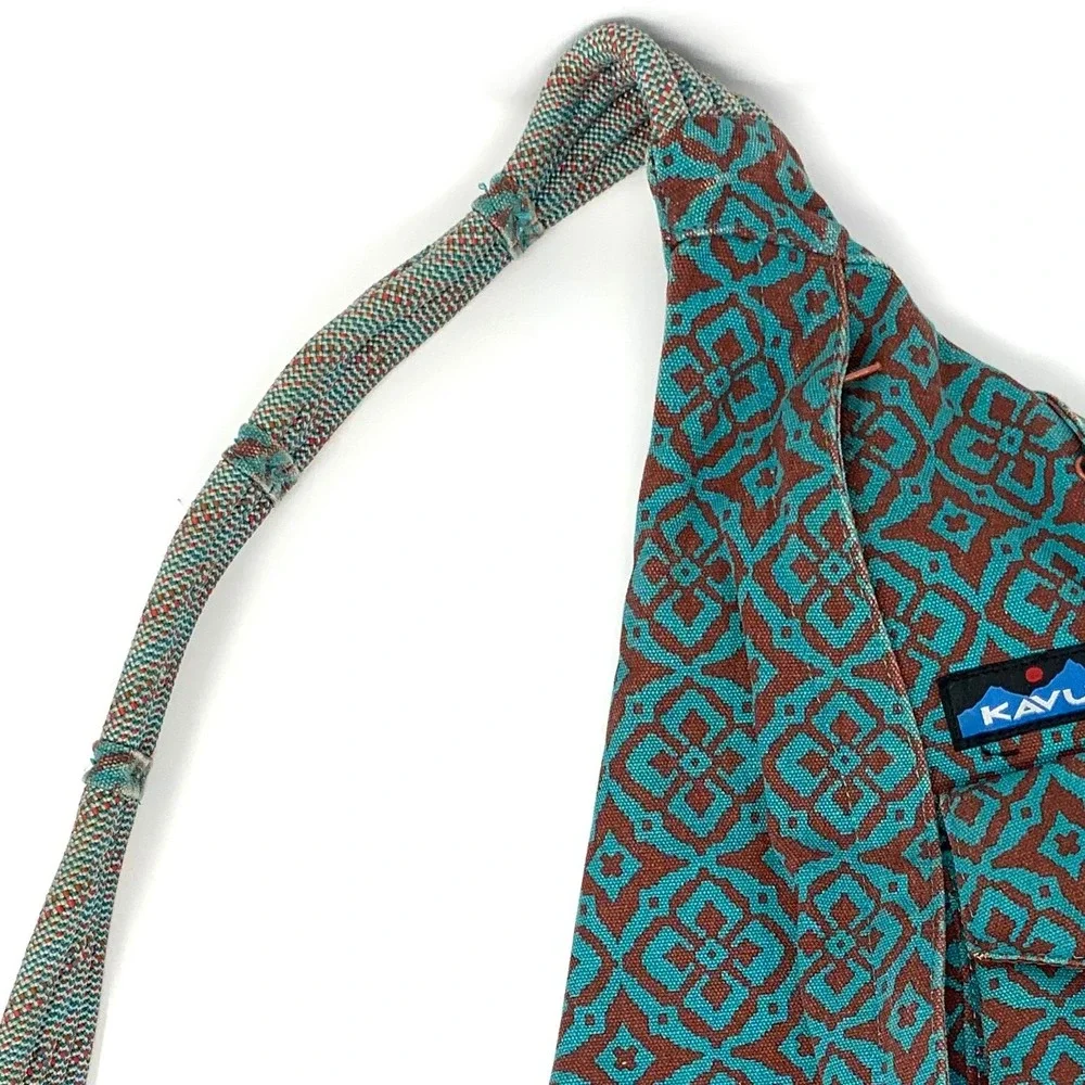 KAVU Rope Sling Bag Crossbody Desert Mosaic Brown Teal Hiking Camping NICE